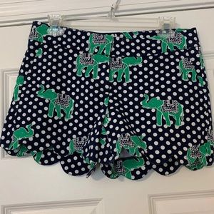 Crown & Ivy Navy Polka Dot Shorts with Green Elephant Print